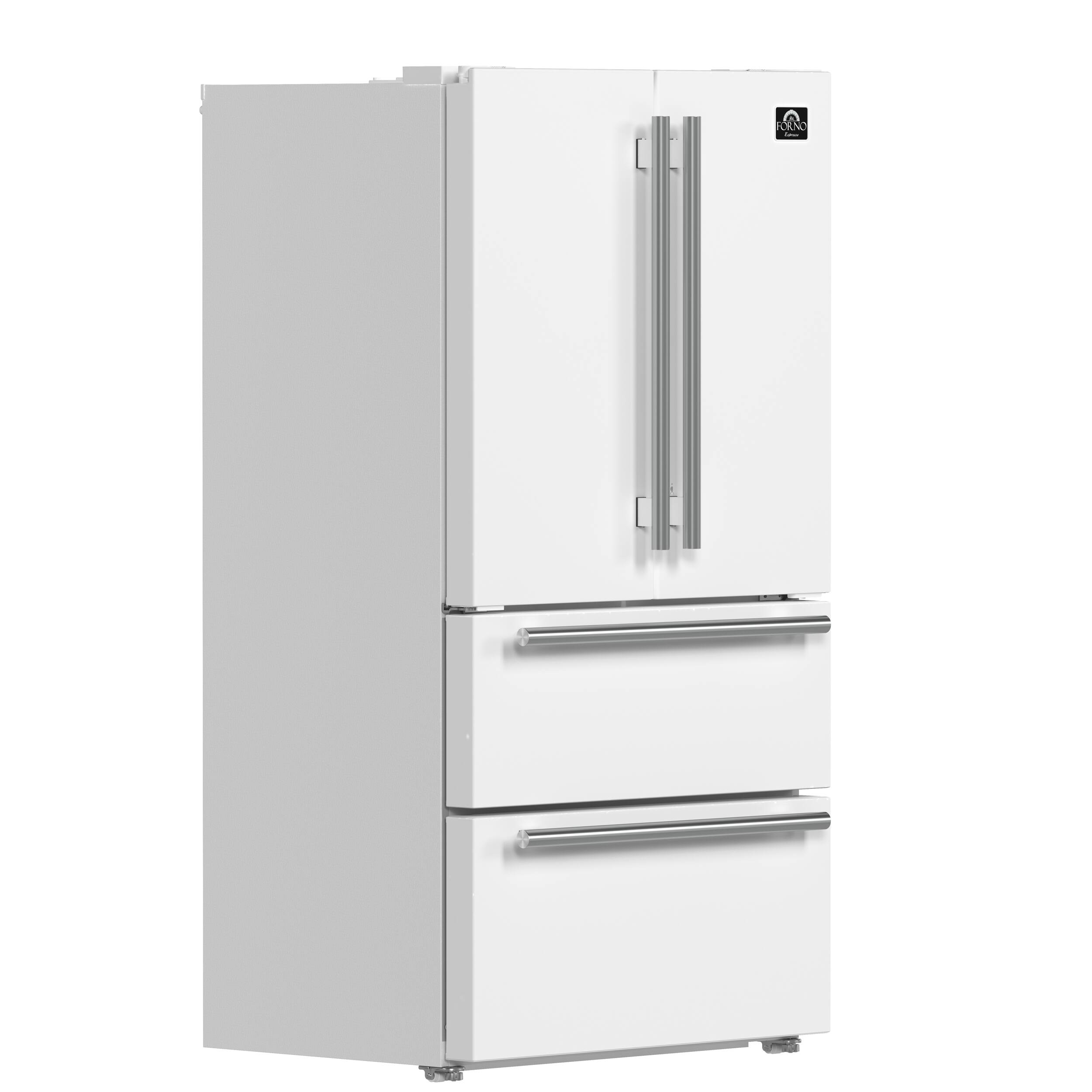 Left. Forno Appliances - Moena Espresso 19.2 Cu. Ft. Freestanding Refrigerator with French Doors and Automatic Ice Maker - White.
