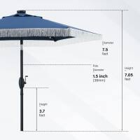 Diameter 7.5 Feet  
Pole 1.5 inch  
Height 7.05 feet  
Height 3.7 Feet