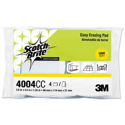 Scotch-Brite PROFESSIONAL Easy Erasing Pad
Almohadilla de borrar
LIGHT DUTY
4004CC
4 / 2.8 in x 4.5 in x 1.25 in
66 mm x 114 mm x 31 mm
3M