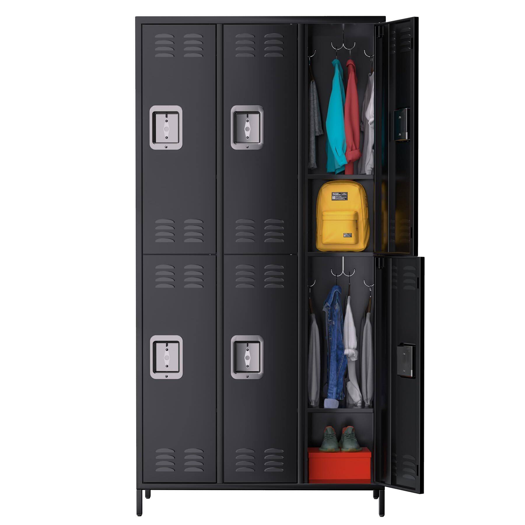 Front. GARVEE - 6 Doors Metal Lockers Tall Metal Office Storage Cabinet with 18 Hooks and 6 Shelves for Home Office Gym School - Black.
