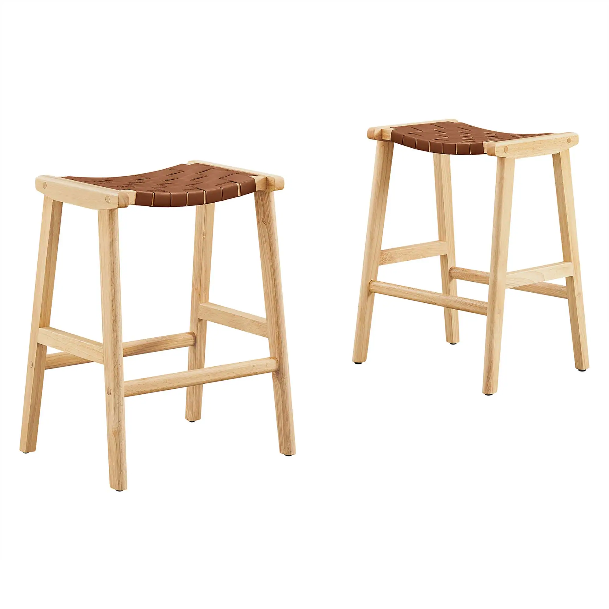 Angle. Modway - Saoirse Faux Leather Wood Counter Stool Set of 2 by Modway - Natural Brown.