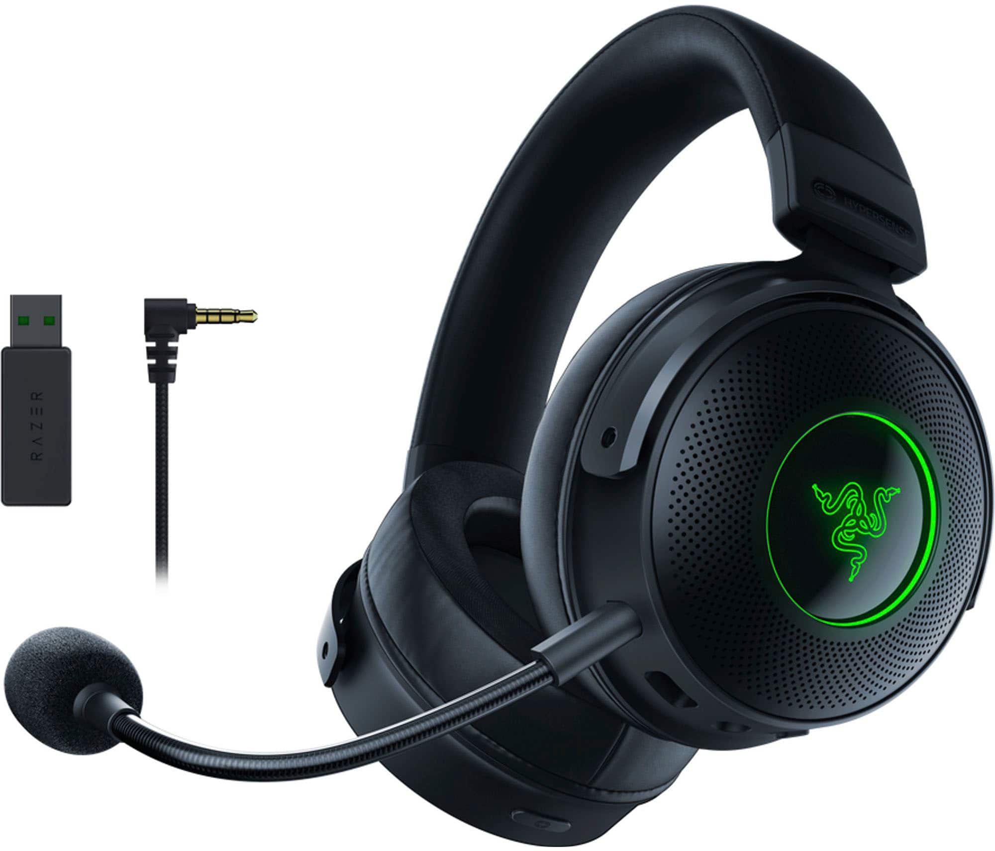 Razer - Kraken V3 Pro HyperSense Wireless Over-the-Ear Gaming Headset for PC, Playstation, Nintendo Switch, Steam Deck, Mobile - Black - Front_Zoom