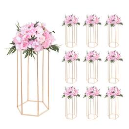 VEVOR - Wedding Flower Stand, 10PCS 23.62-inch Column Flower Stand, Floral Stands with Acrylic Laminate, Hexagonal Cubic Floral - French Gold