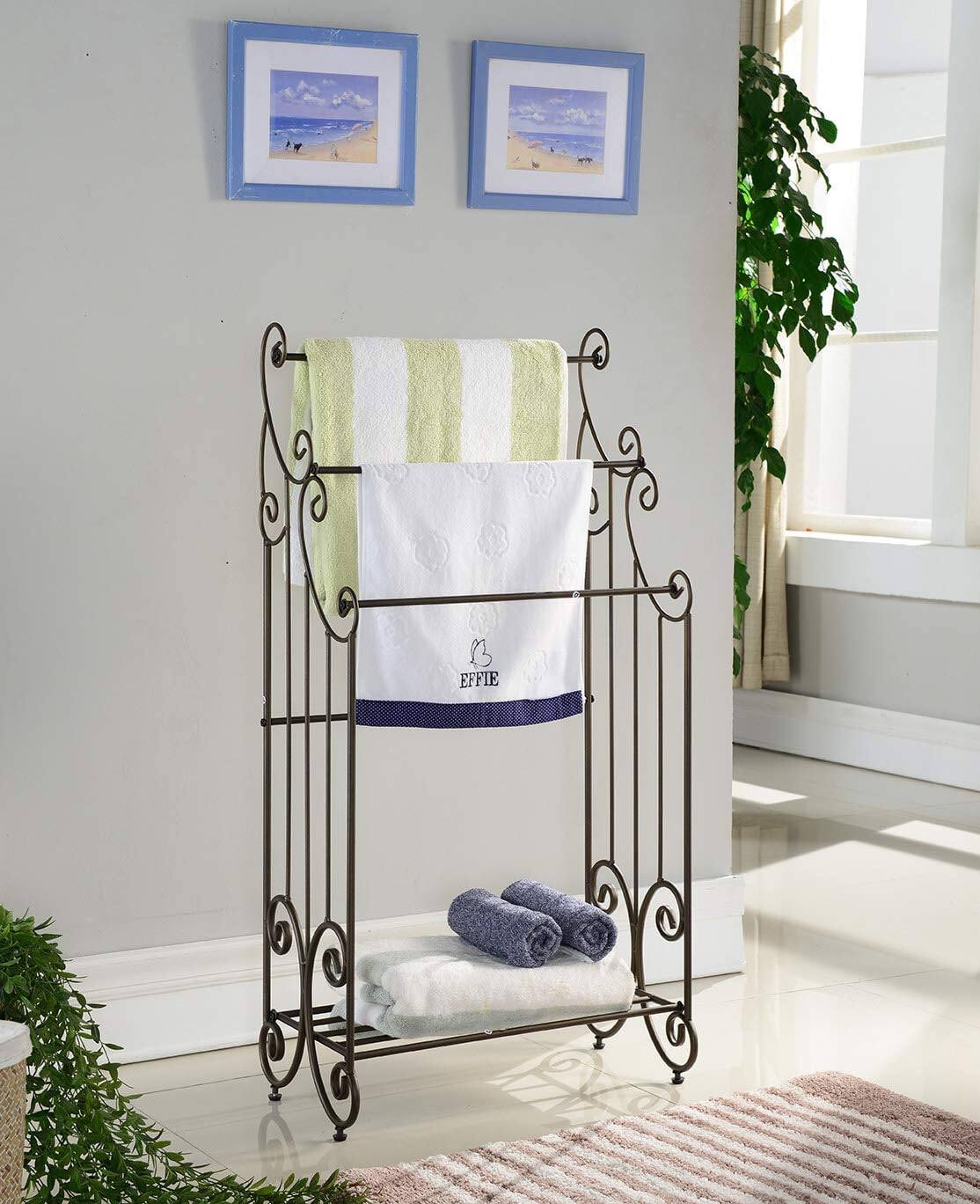 Left. Kings Brand Furniture - Kings Brand Furniture Pewter Metal Towel Racks for Bathroom with Shelf - 3 Long, Sturdy, Versatile & Modern Towel Rack - Medium Grey.