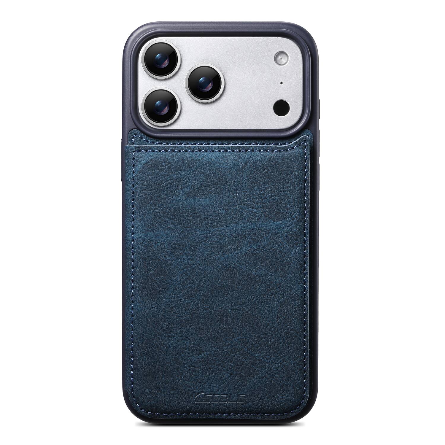 Left. Dteck - for Apple iPhone 17 Pro Max Retro PU Leather Wallet Case,Shockproof Magnetic Closure Flip Hidden Card Slots Back Cover - Blue.