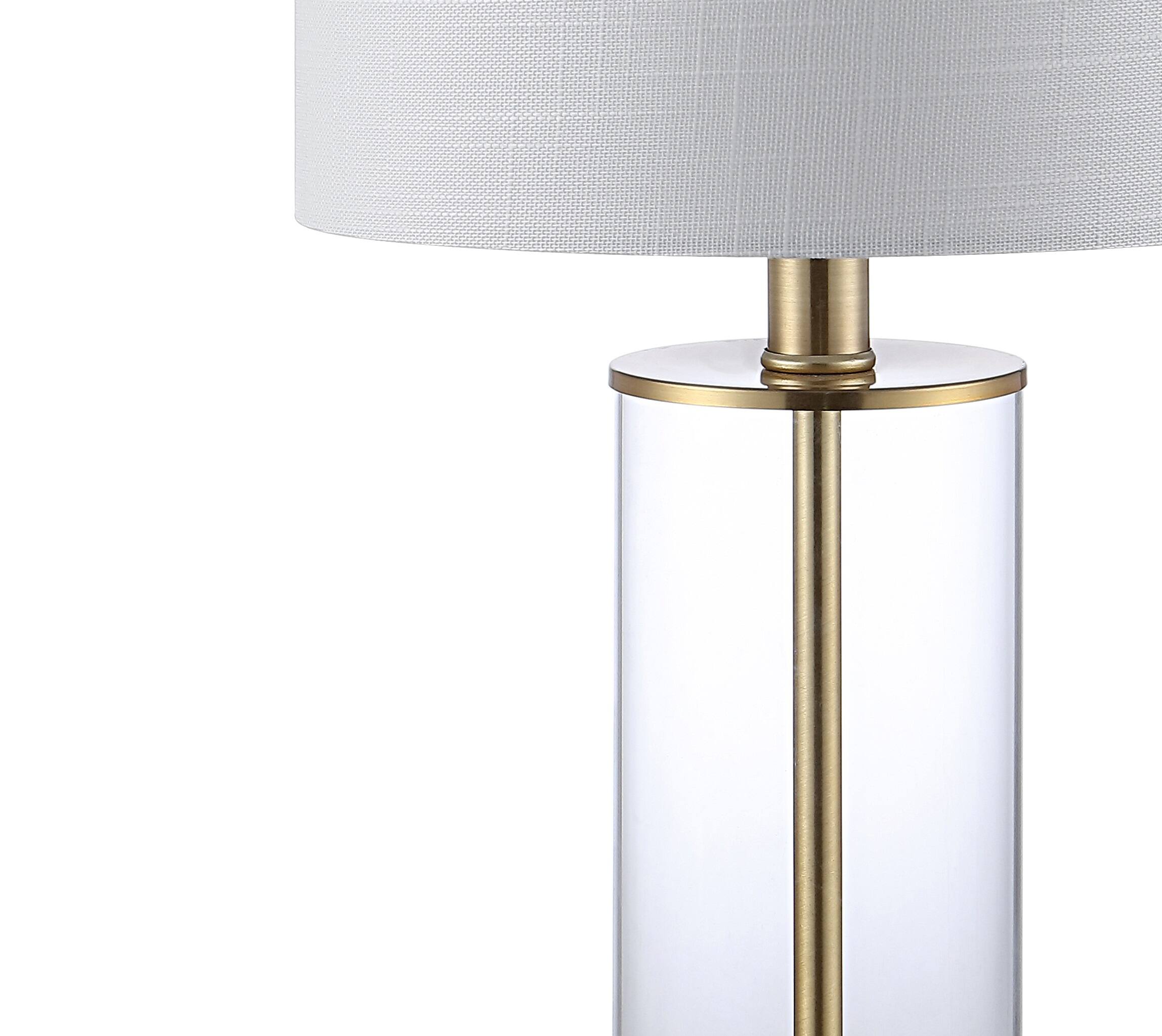 Alt View 3. Jonathan Y - Abner 21" Glass Modern Contemporary USB Charging LED Table Lamp, Brass Gold (Set of 2) - Brass Gold/Clear.