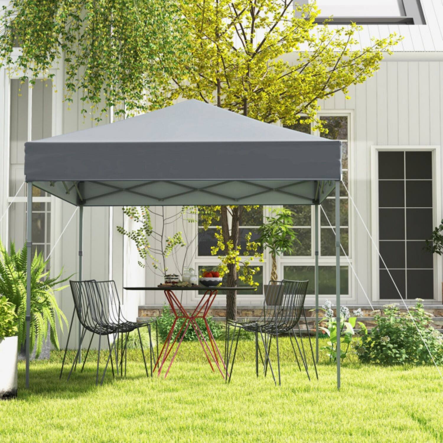 Back. Mondawe - 6.6x6.6 FT Pop Up Canopy Tent w UPF 50+ & Carry Bag 3-Level Height Waterproof - Gray.