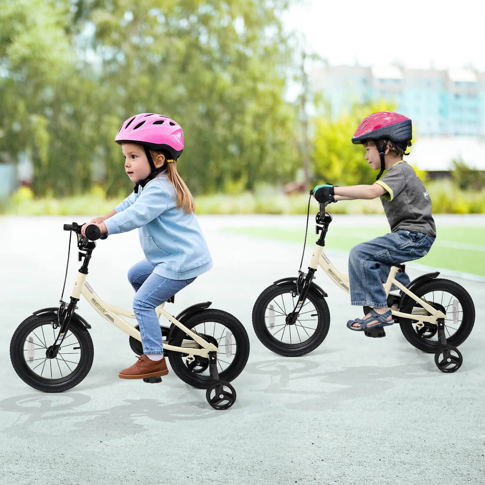 Alt View 3. Costway - Costway 14" Kids Bike with Removable Training Wheels Adjustable Seat & Handlebar Handbrake - Beige.