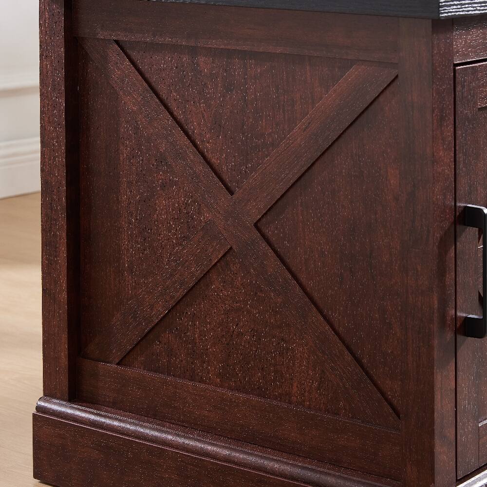 Alt View 3. Loheer - Loheer Farmhouse End Table Rustic Nightstand Oak Side Table with Barn Door Adjustable Shelf for Living Room Bedroom - Oak.