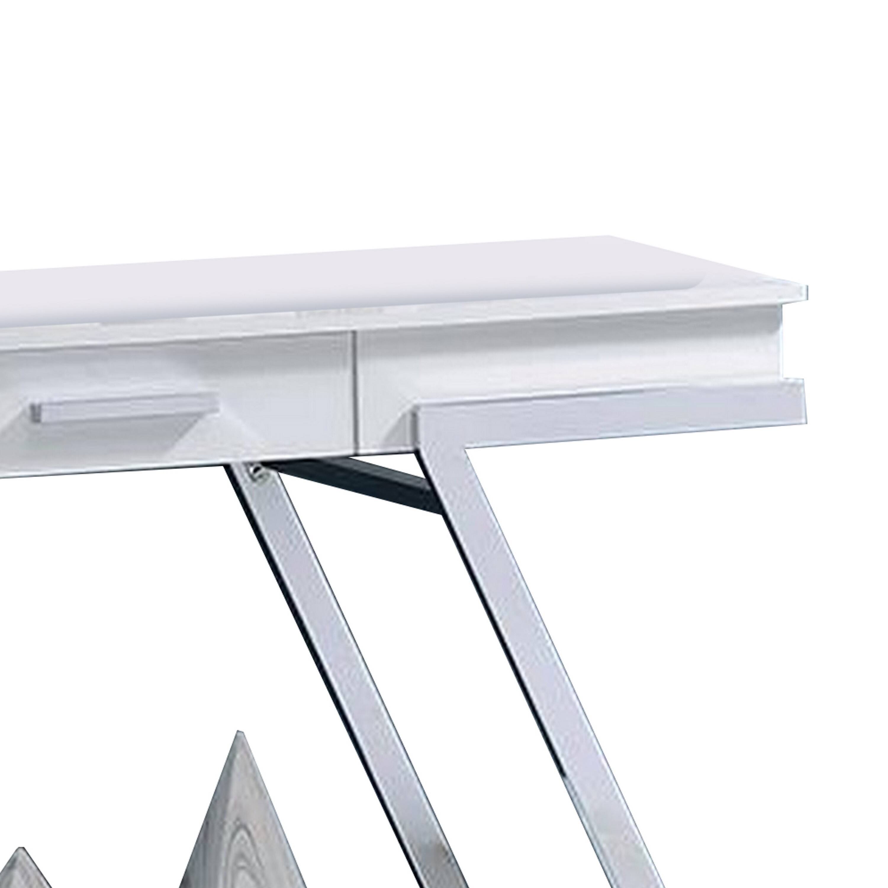 Alt View 2. Manhattan Lane - Tius 48 Inch Sofa Table, Open Shelf, Chrome Frame, High Gloss White Finish - White, Chrome.