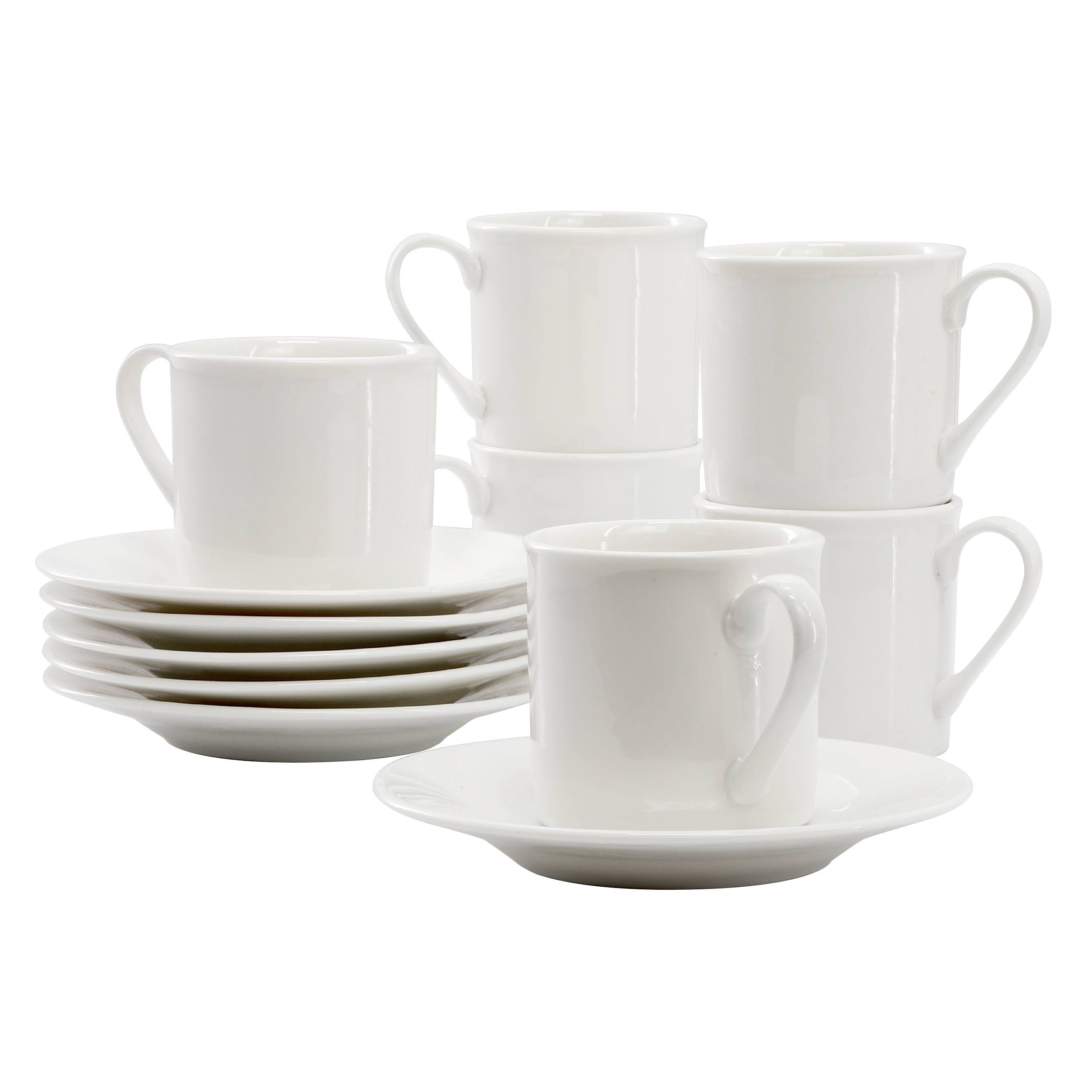 Alt View 6. Elama - Elama Aspin 12 Piece 2.5 Ounce Porcelain Espresso Cup Set in White with Saucers - White.