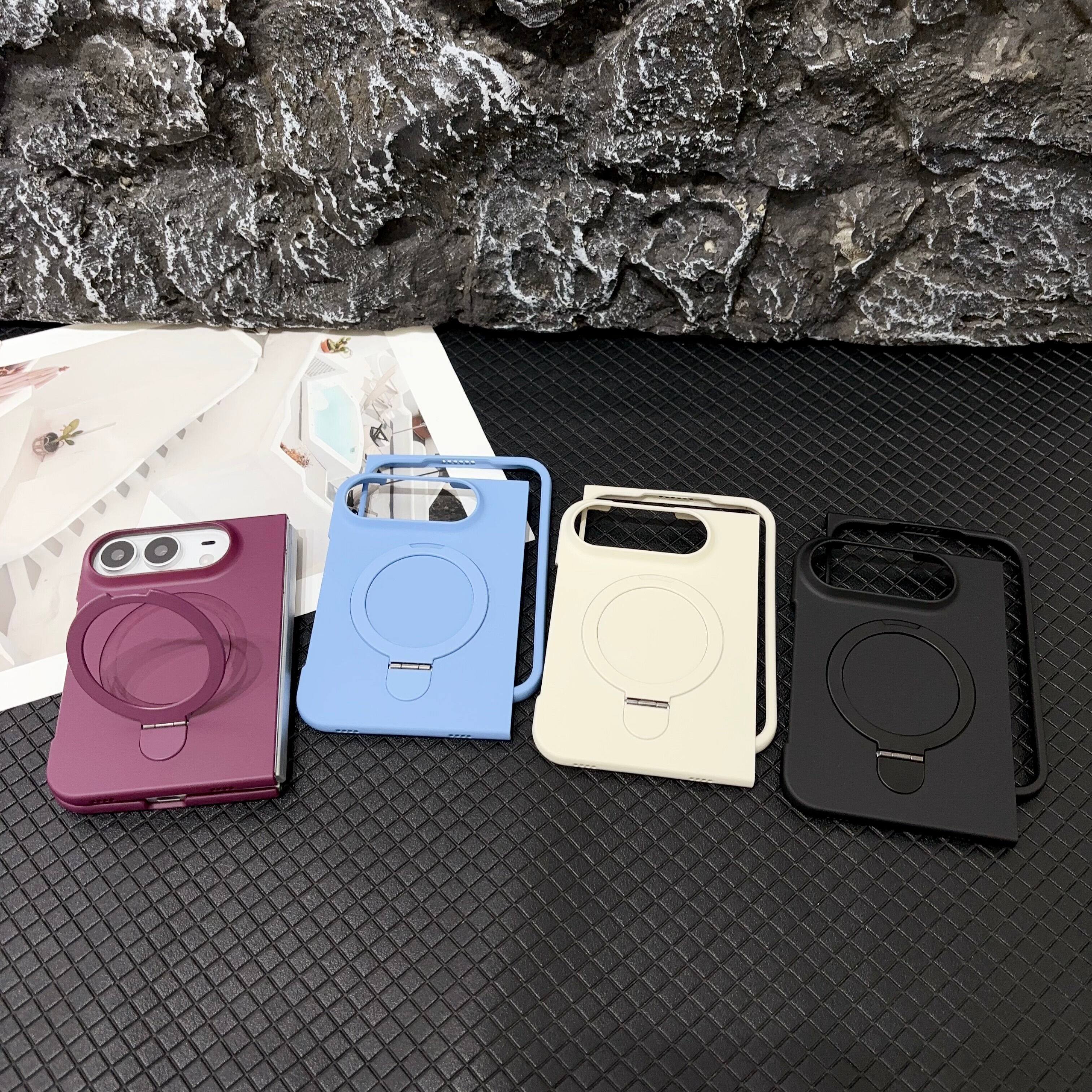 Left. UUCOVER - Magnetic Kickstand Case for Apple iPhone Duo, Rotating Ring Holder Compatible with MagSafe, Shockproof Slim Matte Cover - Black.