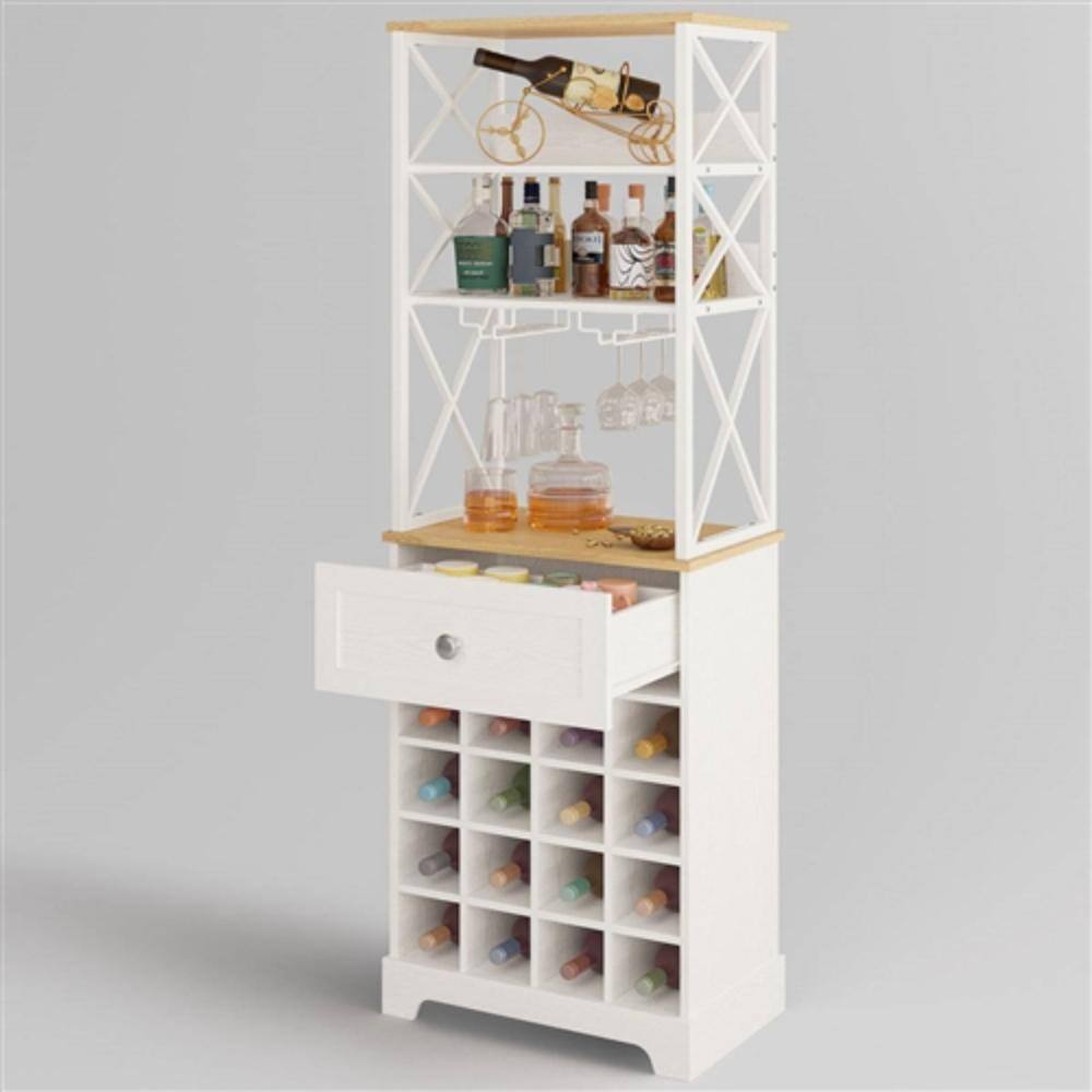 Left. Hivvago - White/Natural Wine Bottle & Glass Rack Cabinet Bar Storage - White, Natural.