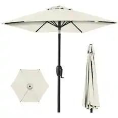 Front. Best Choice Products - Best Choice Products 7.5ft Heavy-Duty Outdoor Market Patio Umbrella w/ Push Button Tilt, Easy Crank - Ivory - Ivory.