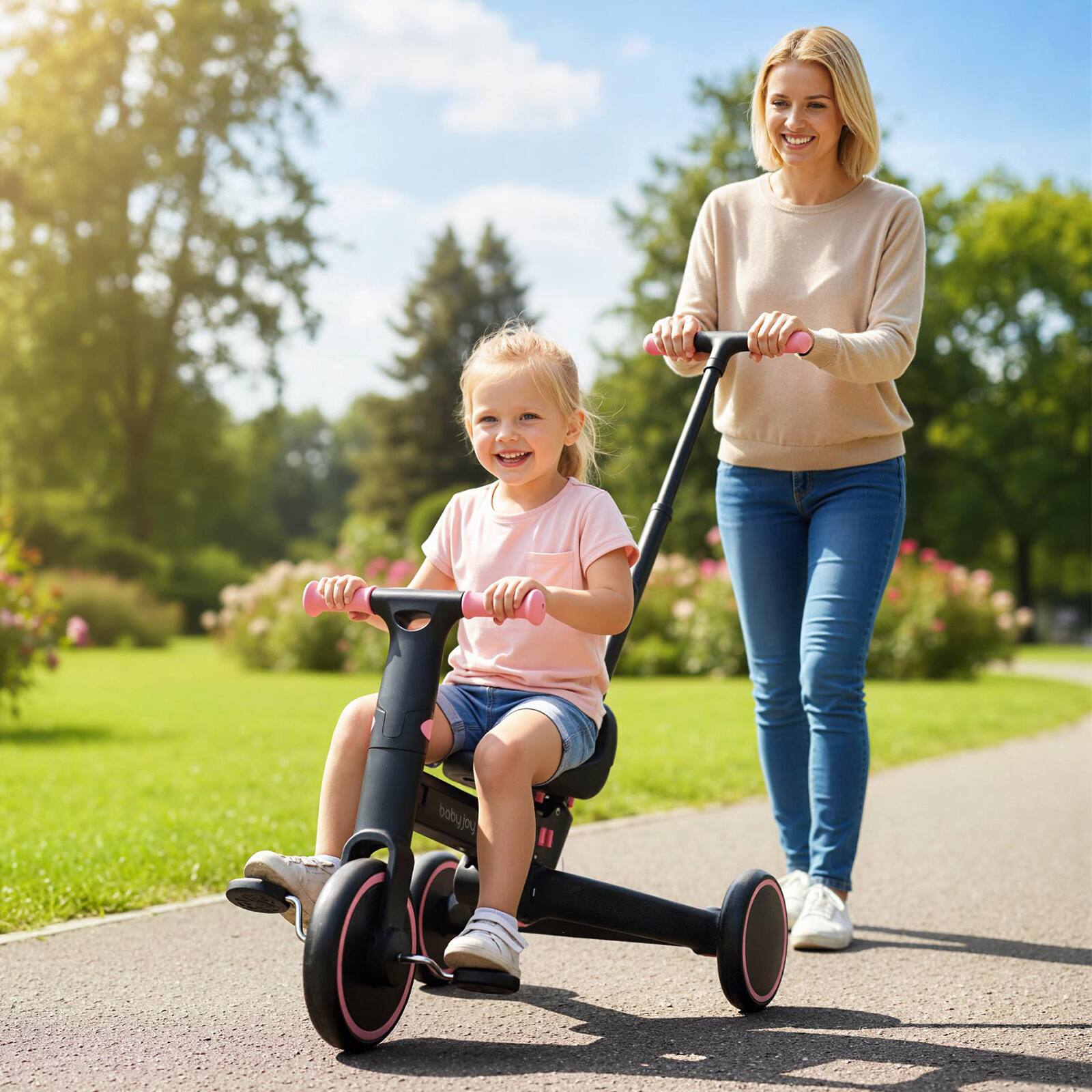 Alt View 1. Gymax - Gymax Toddler Tricycle w/Push Handle Adjustable Seat Removable Pedal EVA Foam Wheels Pink - Pink.