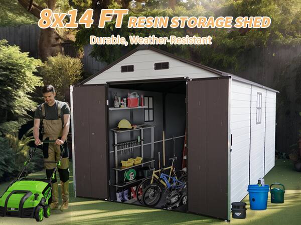 8x14 FT RESIN STORAGE SHED  
Durable, Weather-Resistant