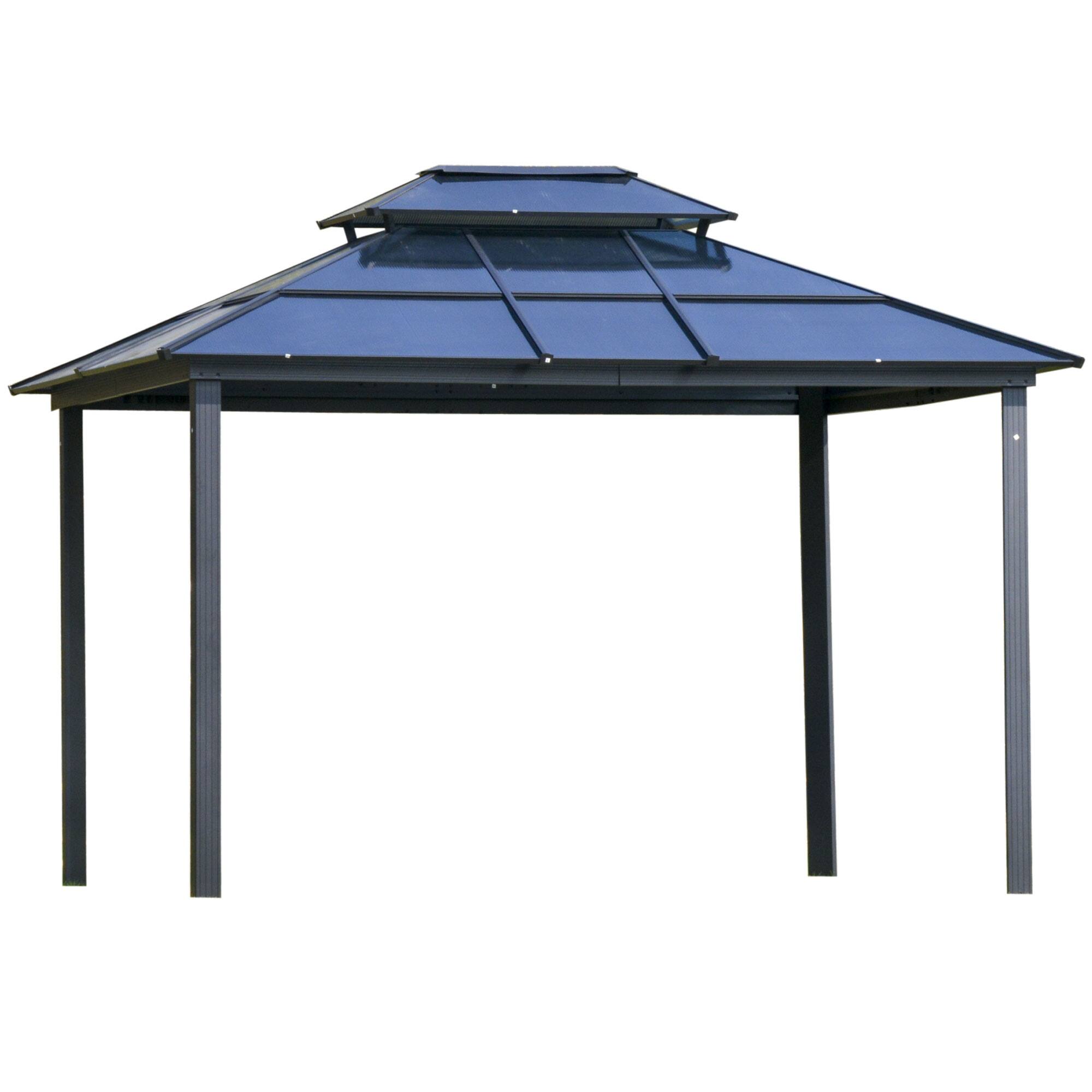 Front. Outsunny - x 12' Hardtop Gazebo Canopy with Polycarbonate Roof, Aluminum Frame - Dark Grey/Charcoal grey.