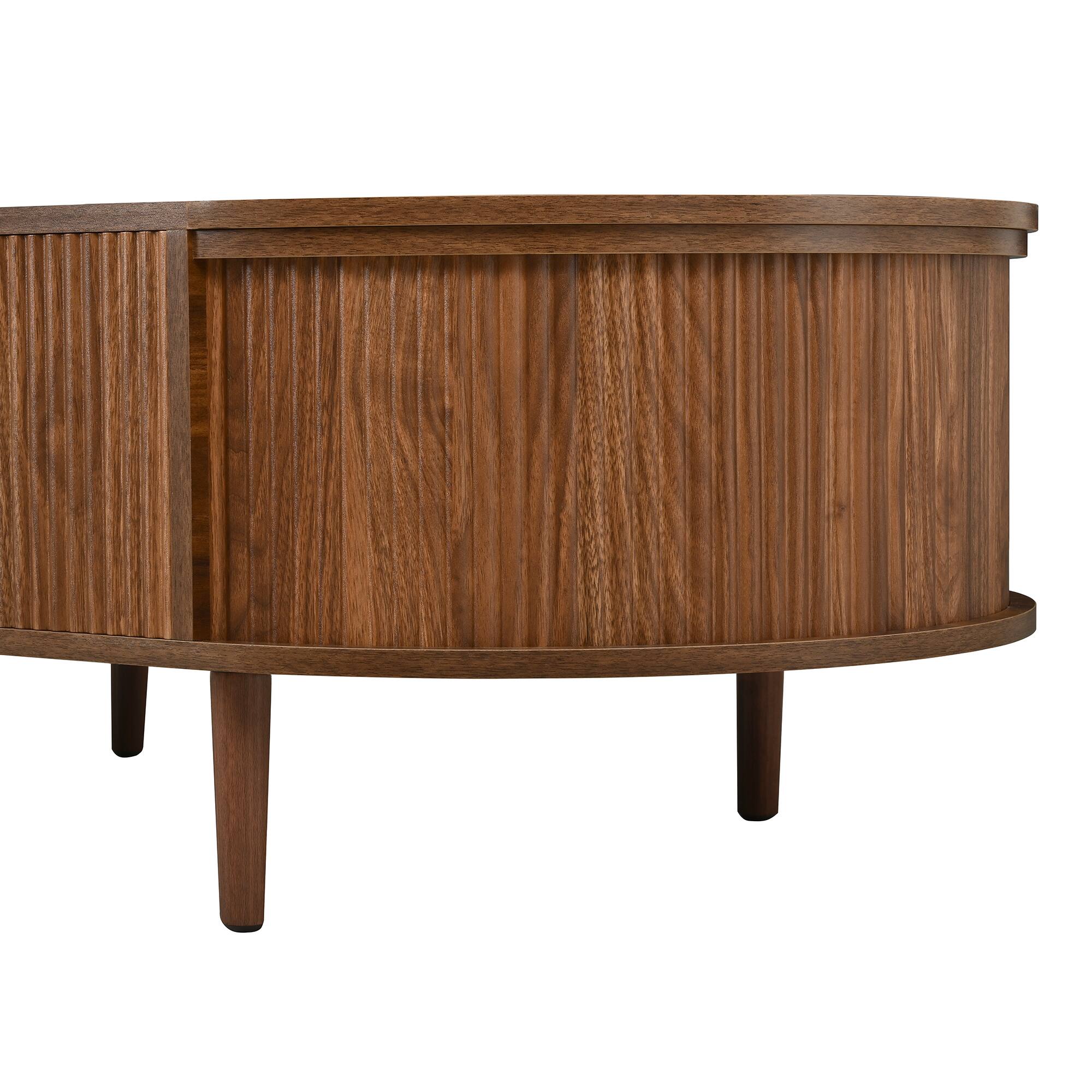 Alt View 7. Forest'nSky - Antique brown  Oval Lift-Top Coffee Table with Hidden Storage and Wood Wave - Antique brown.