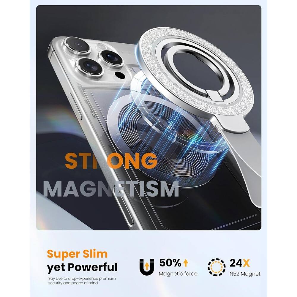 Back. PARKER SLATER - Phone Grip – Bling Silver Removable Rotating Ring Stand - Silver.