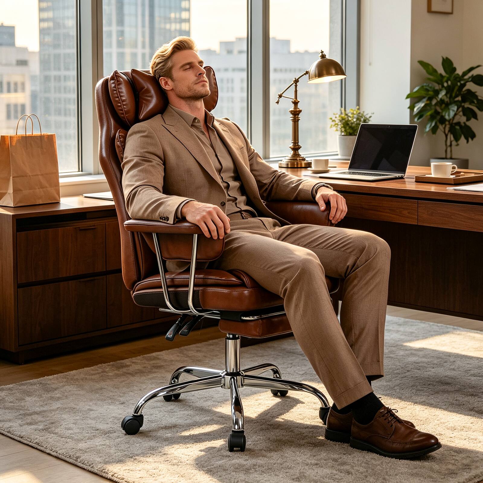 Alt View 3. Costway - Costway Big and Tall Executive Office Chair with Lumbar Support, Adjustable Seat Height - Brown.