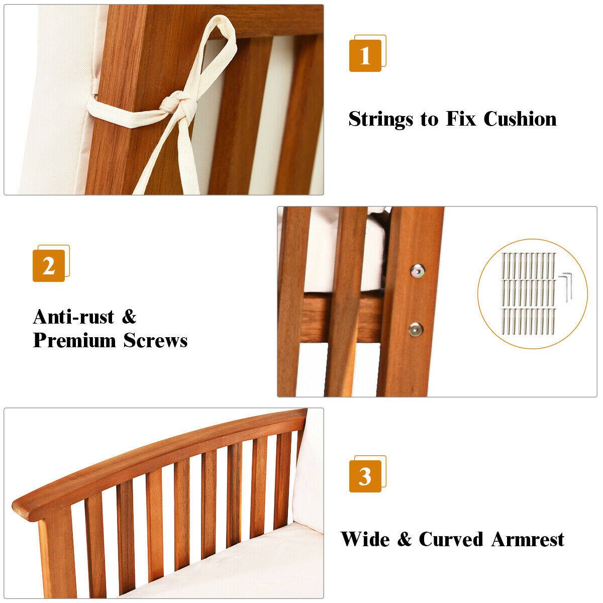 1. Strings to Fix Cushion

2. Anti-rust & Premium Screws

3. Wide & Curved Armrest