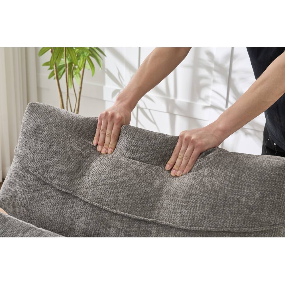 Alt View 6. PDTEND - Modern Grey Chaise Lounge with Solid Wood Frame for Bedroom, Living Room, Study Room - Grey.