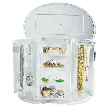 Front. Elle - Clear Acrylic Jewelry Organizer, 10.75" x 6" x 9" - Clear.