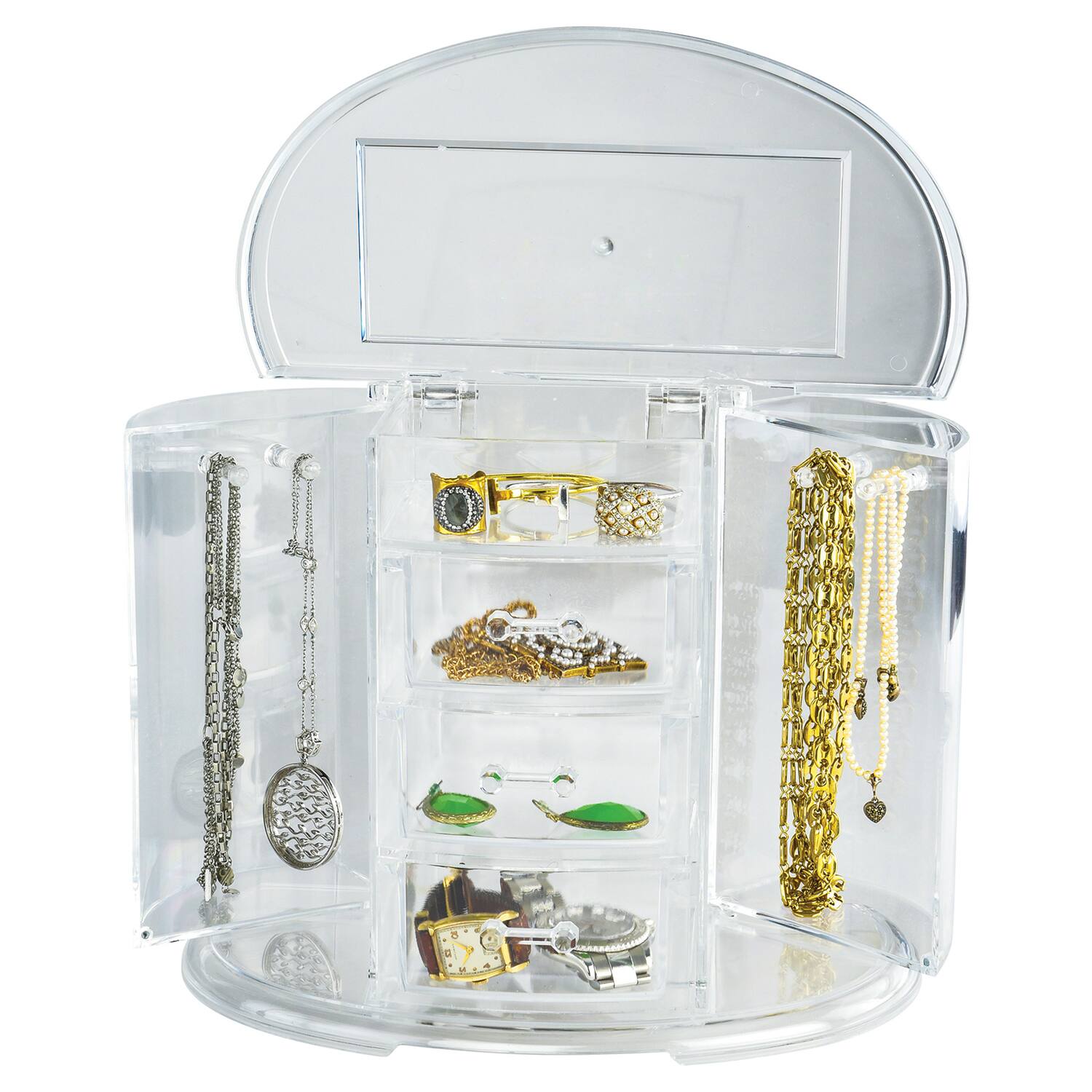 Front. Elle - Clear Acrylic Jewelry Organizer, 10.75" x 6" x 9" - Clear.