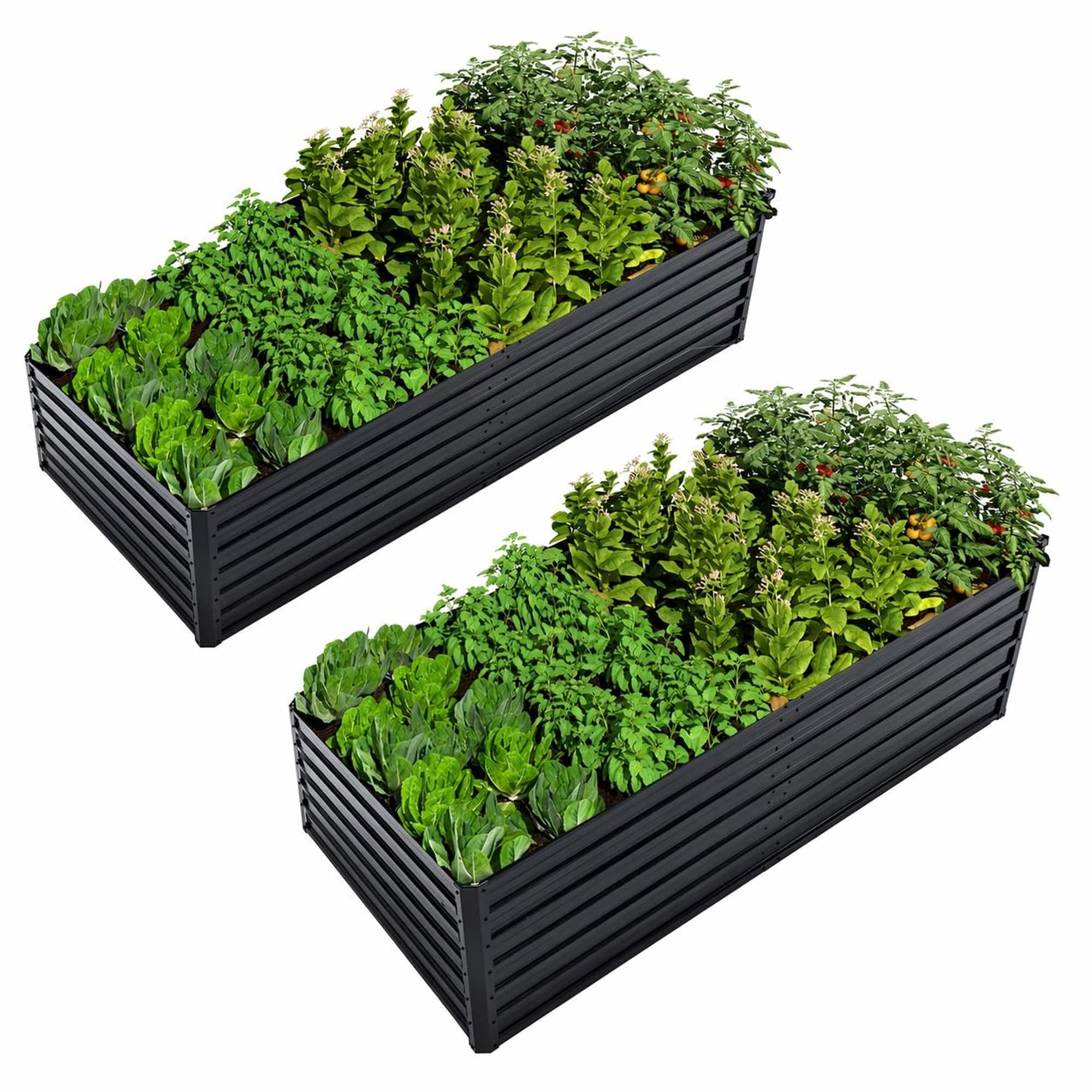 RYHNUYNE - 2 Pack Metal Raised Garden Bed Kit 8x4x2 FT Galvanized Steel Planter Boxes for Vegetables Flowers Herbs Outdoor - Black