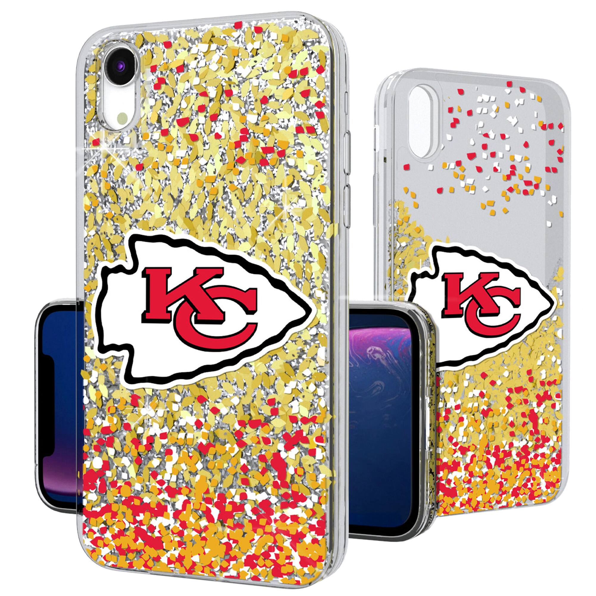 Front. Keyscaper - Kansas City Chiefs iPhone Glitter Case with Confetti Design - 15 Pro Max - Multicolor.