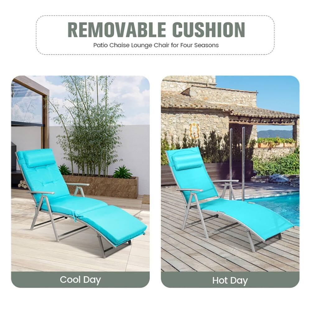 REMOVABLE CUSHION  
Patio Chaise Lounge Chair for Four Seasons  

Cool Day  
Hot Day