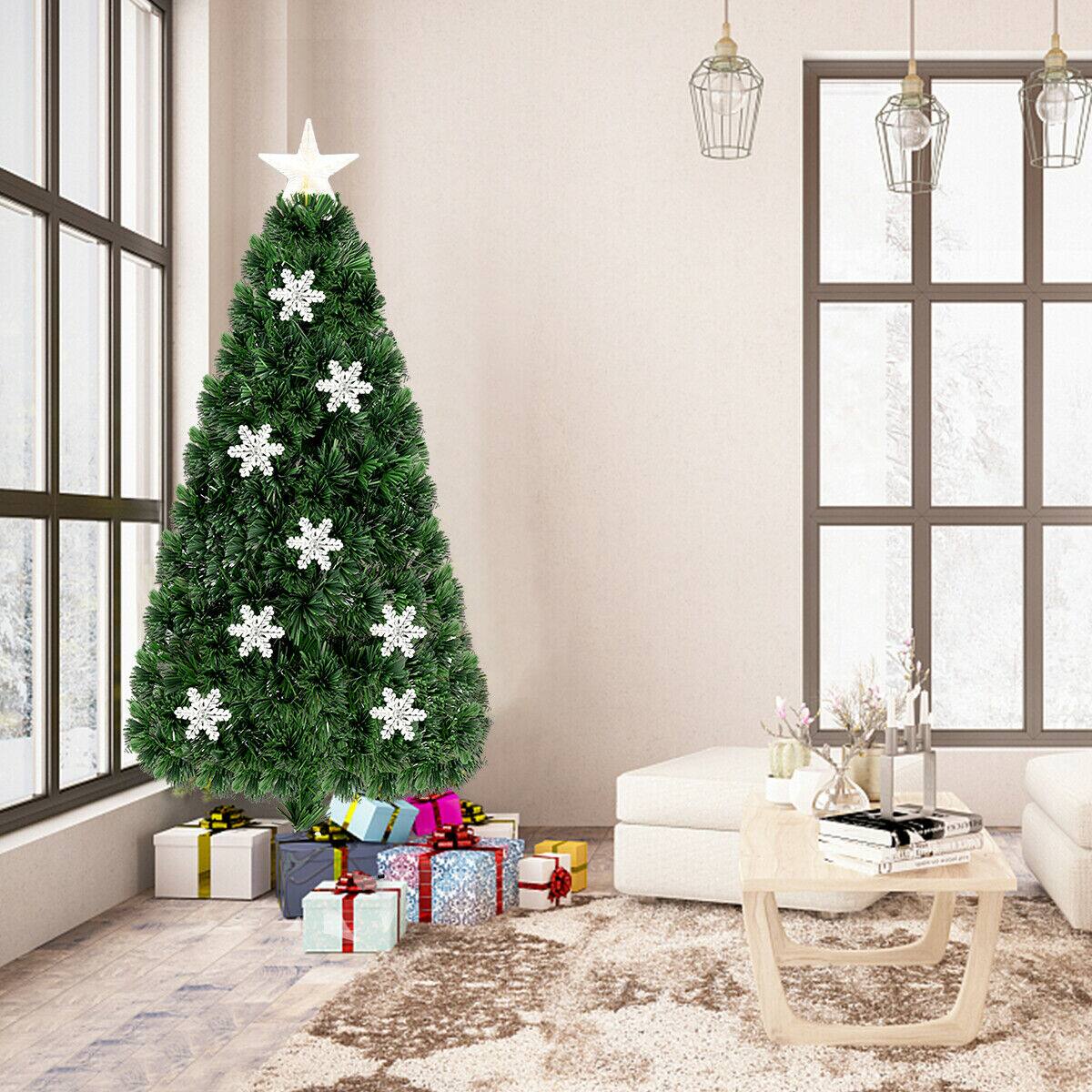Alt View 1. Ecooso - 5ft LED Artificial Christmas Tree Fiber Optic with Snowflakes for Bright Holiday Display - Green.