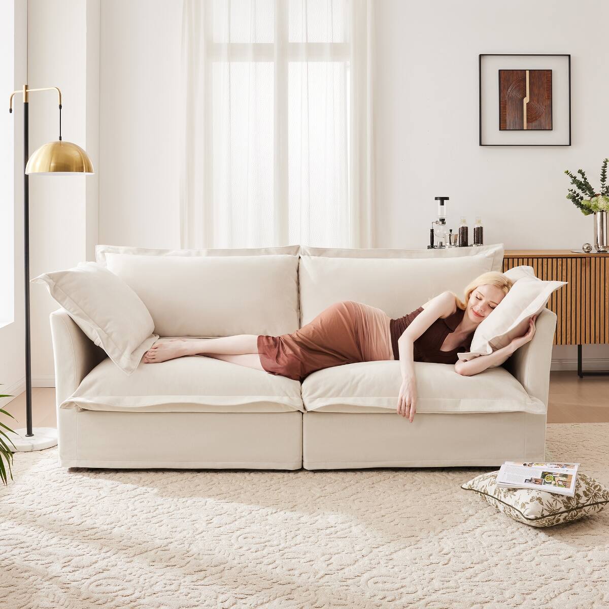Front. Ropilly - Ropilly Slipcovered 2 Seat Sofa, Cream Chenille Deep Seat Loveseat with Removable Covers for Living Room - Cream.