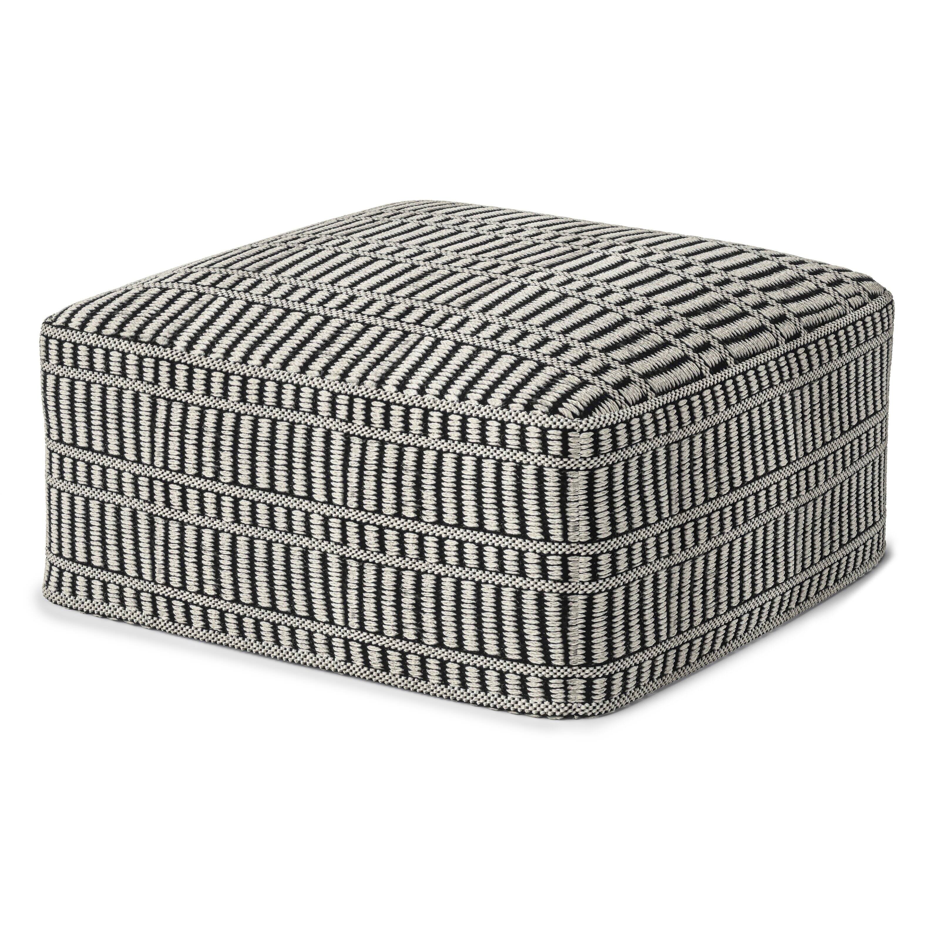 Angle. Simpli Home - Safford Square Woven Pouf - Black and White.