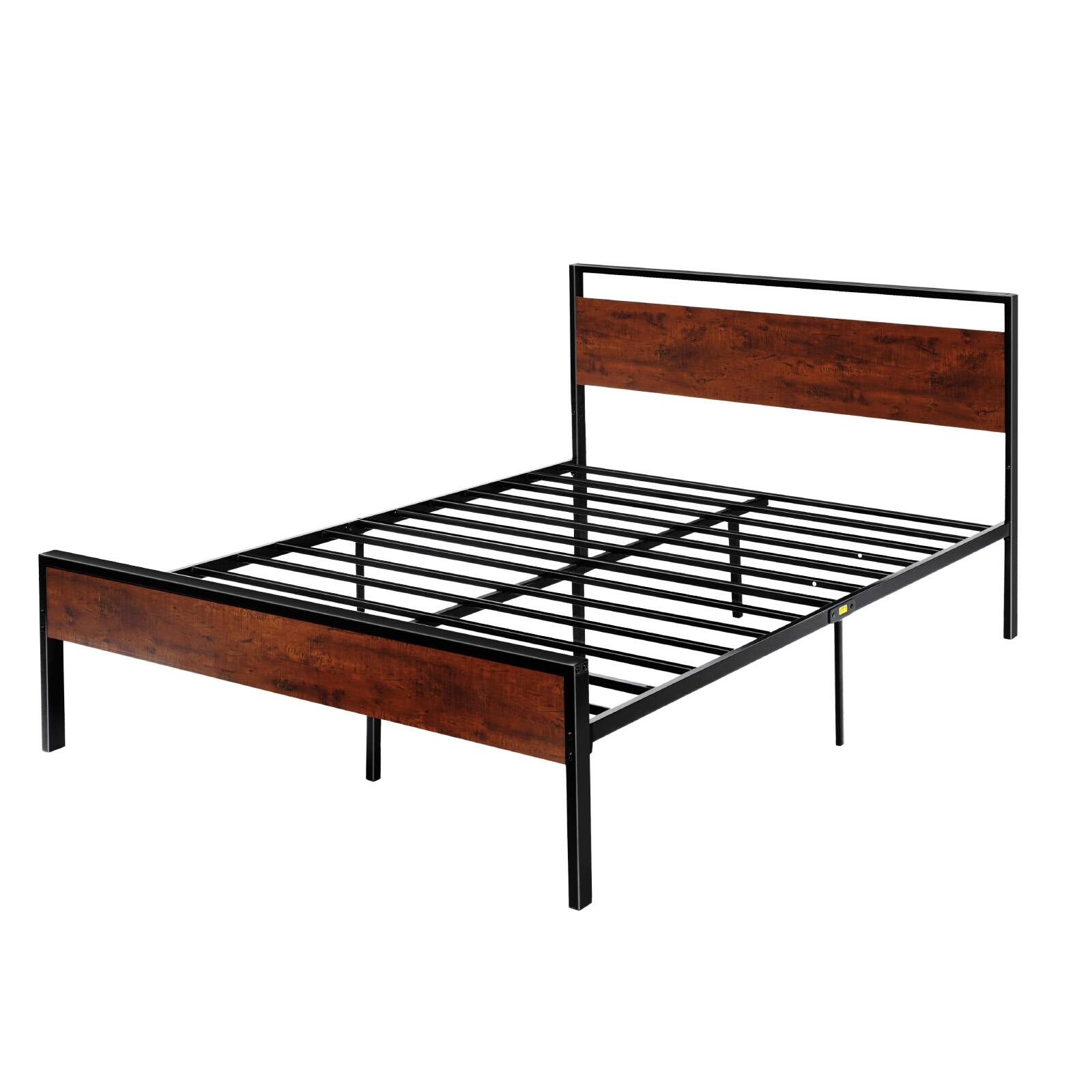 Alt View 5. VEVOR - Queen Size Bed Frame,14 in Black Metal Platform Bed Frame with Retro Brown Wooden Headboard and Footboard,Large Storage - Brown.