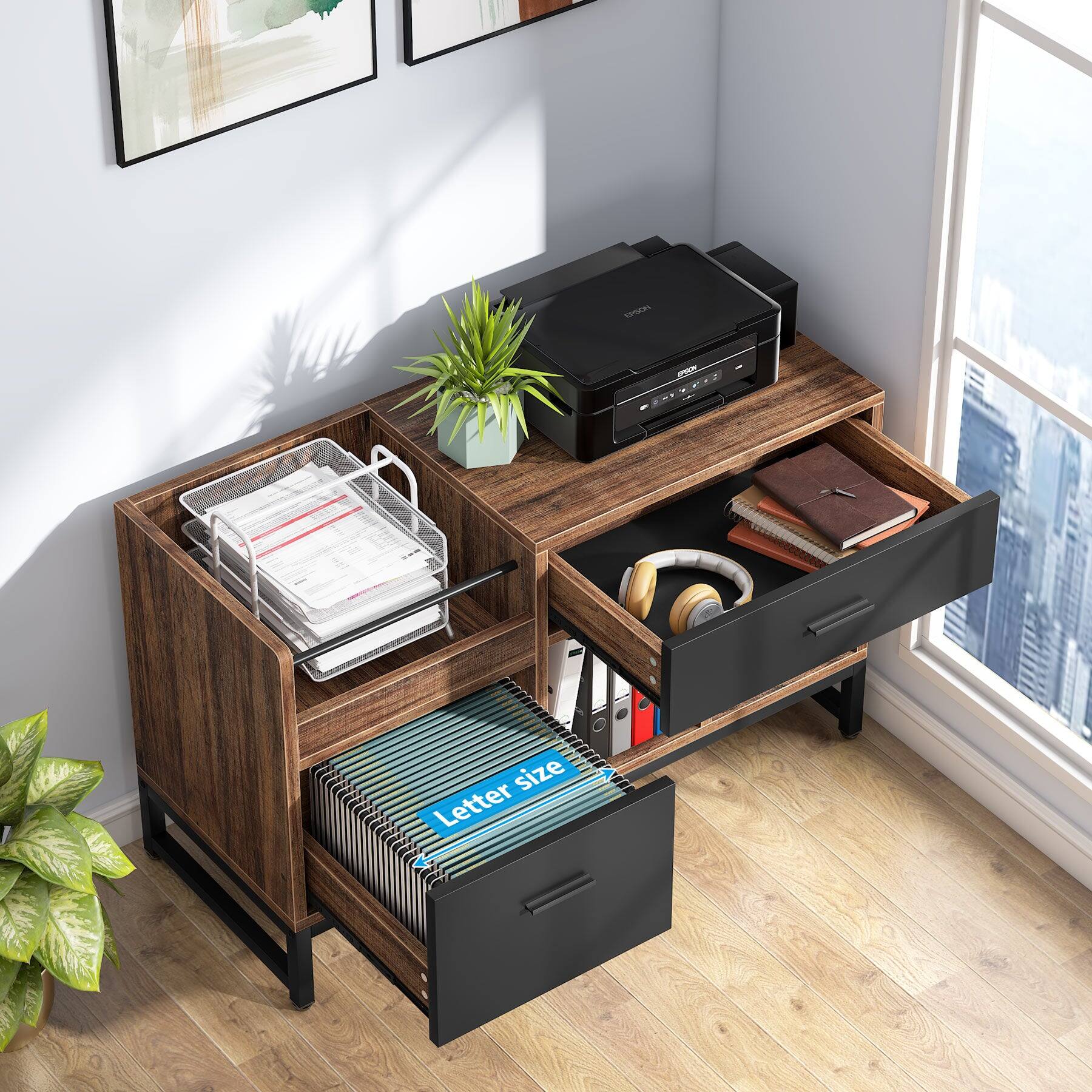 Tribesigns Office File Cabinet with Engineered Wood Construction, for ...