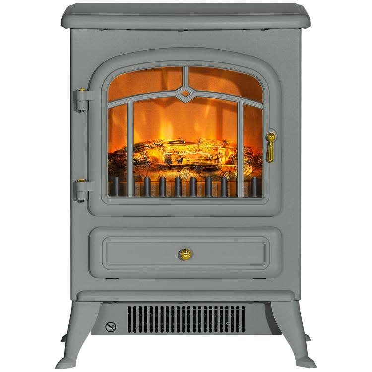 Alt View 10. PULUZ - Fireplace Stove, Electric Fireplace Heater with Realistic LED Flames and Logs, 725W/1450W - Gray.