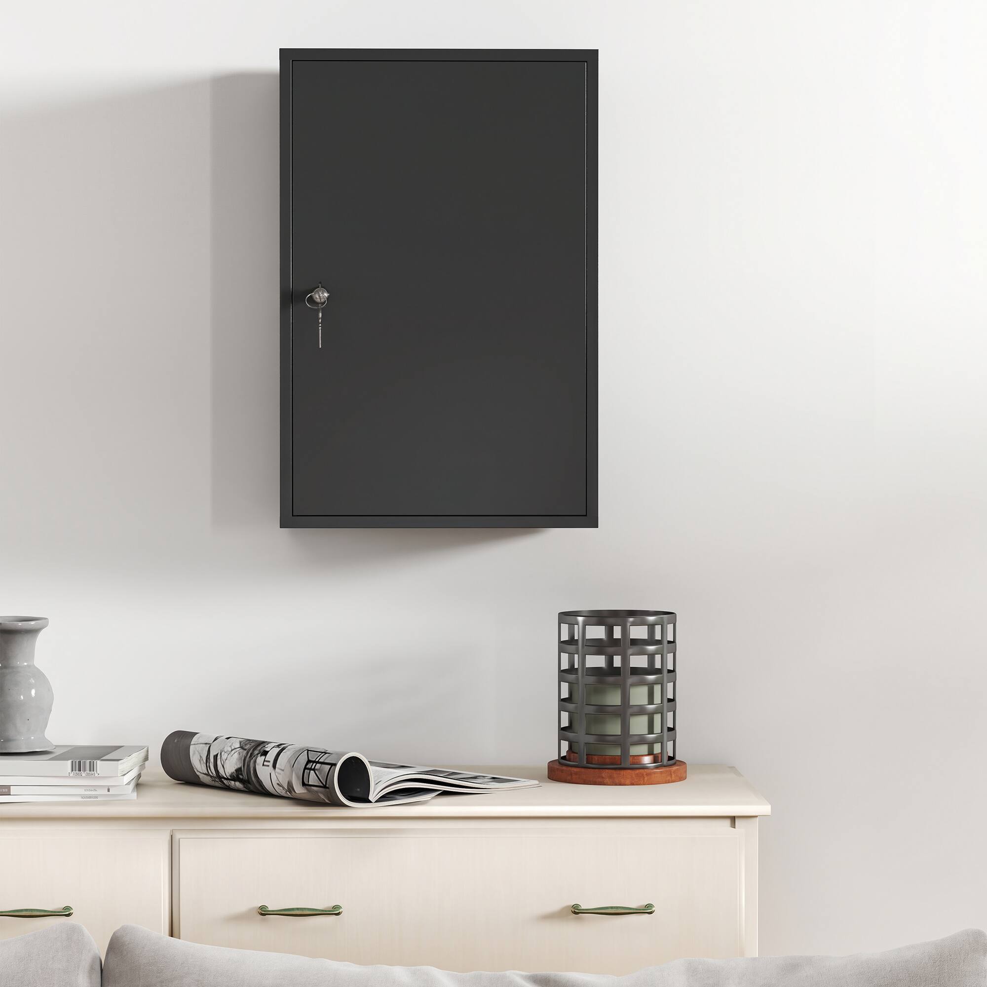 Alt View 7. Kleankin - Mount Medical Cabinet, Bathroom Cabinet with 3 Tier Shelves, 2 Keys - Black.