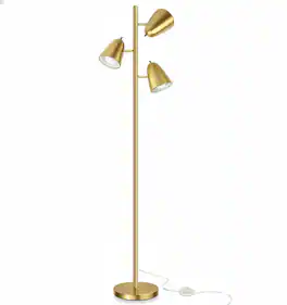 FINEAK - 3-Light Tree Floor Lamp - Gold Tall Standing Pole Lamp with 3 Adjustable Arms | Reading Lamp - Brushed