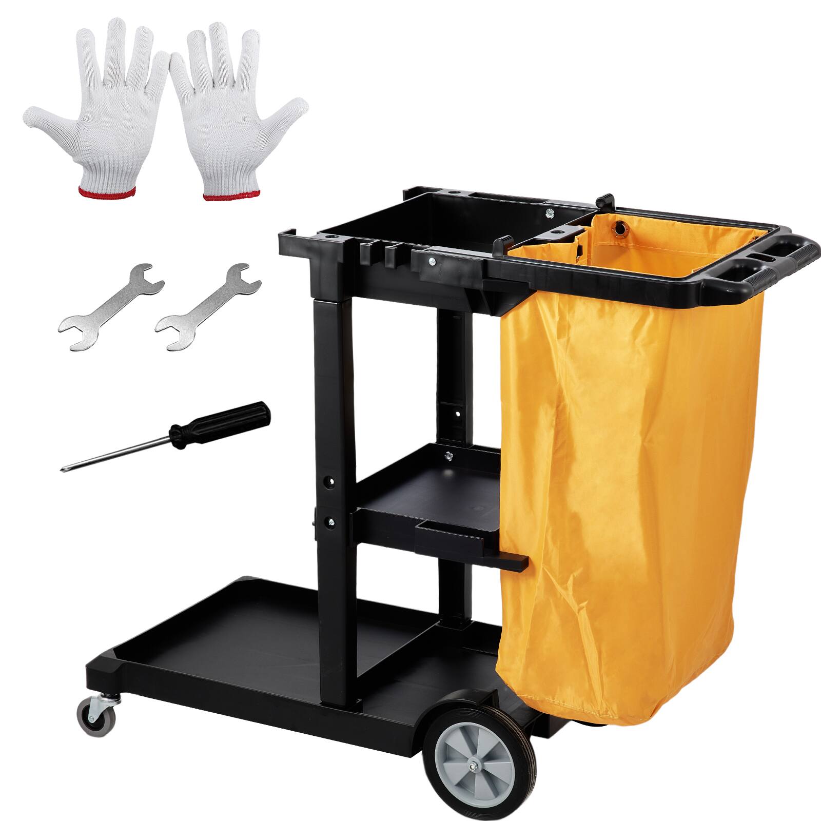 VEVOR - Cleaning Cart, 3-Shelf Commercial Janitorial Cart, 200 lbs Capacity Plastic Housekeeping Cart,47 x 20 x 38.6in - Black