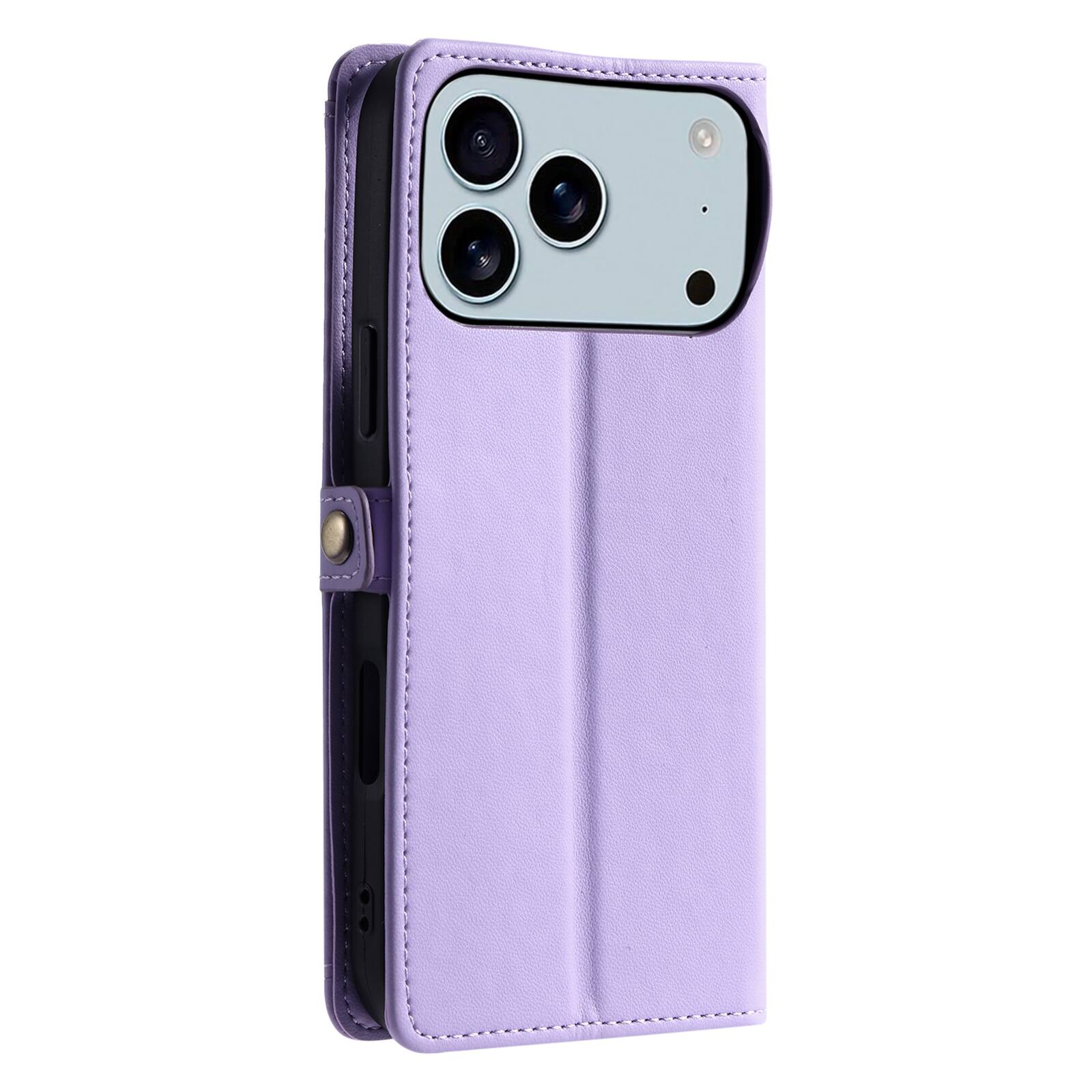 Alt View 5. Dteck - Foilo Wallet Case for Apple iPhone 17 Pro,Shockproof Card Holder PU Leather Magnetic Snap Phone Cover with Lanyard - Purple.