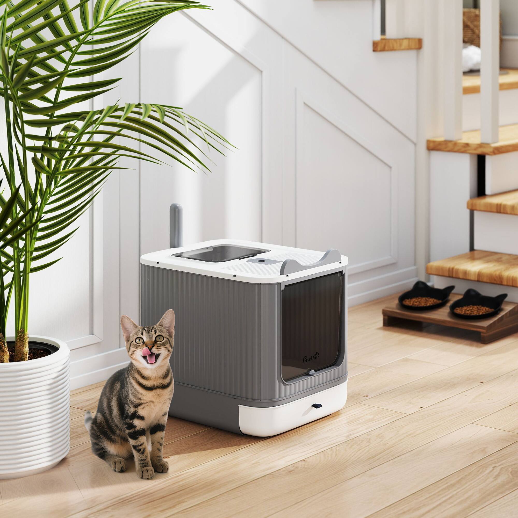Alt View 1. Pawhut - Litter Box with Lid, Enclosed Litter Box for Medium Cats, Front-Entry and Top-Exit, Scoop - White.