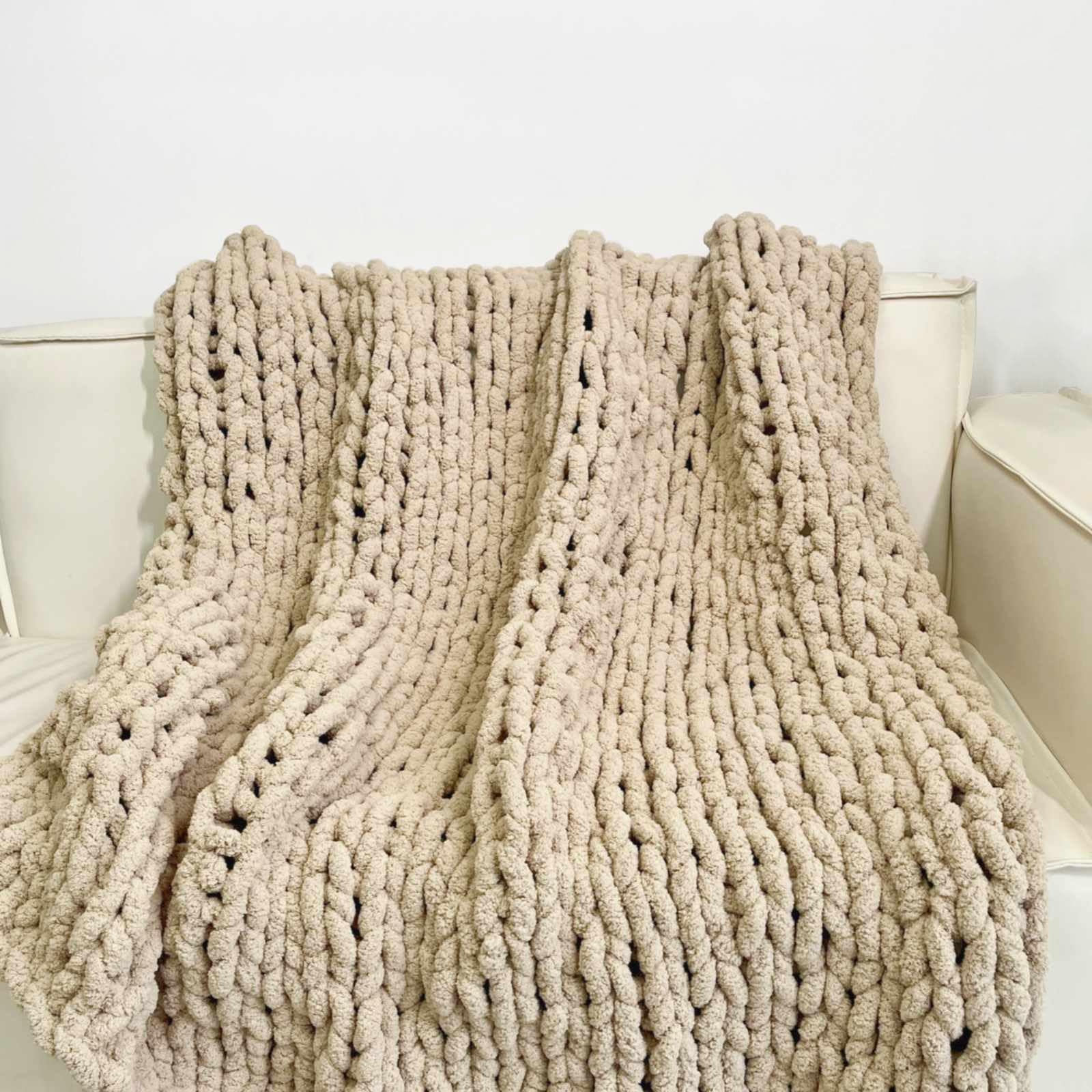 Alt View 6. Dapper Styles - Chunky Knit Blanket Throw 40 x60 Chenille Blankets Handmade Warm Cozy Couch Bed Home Decor Soft Breathable - Tan-40"x40"(Small Size Throw）.