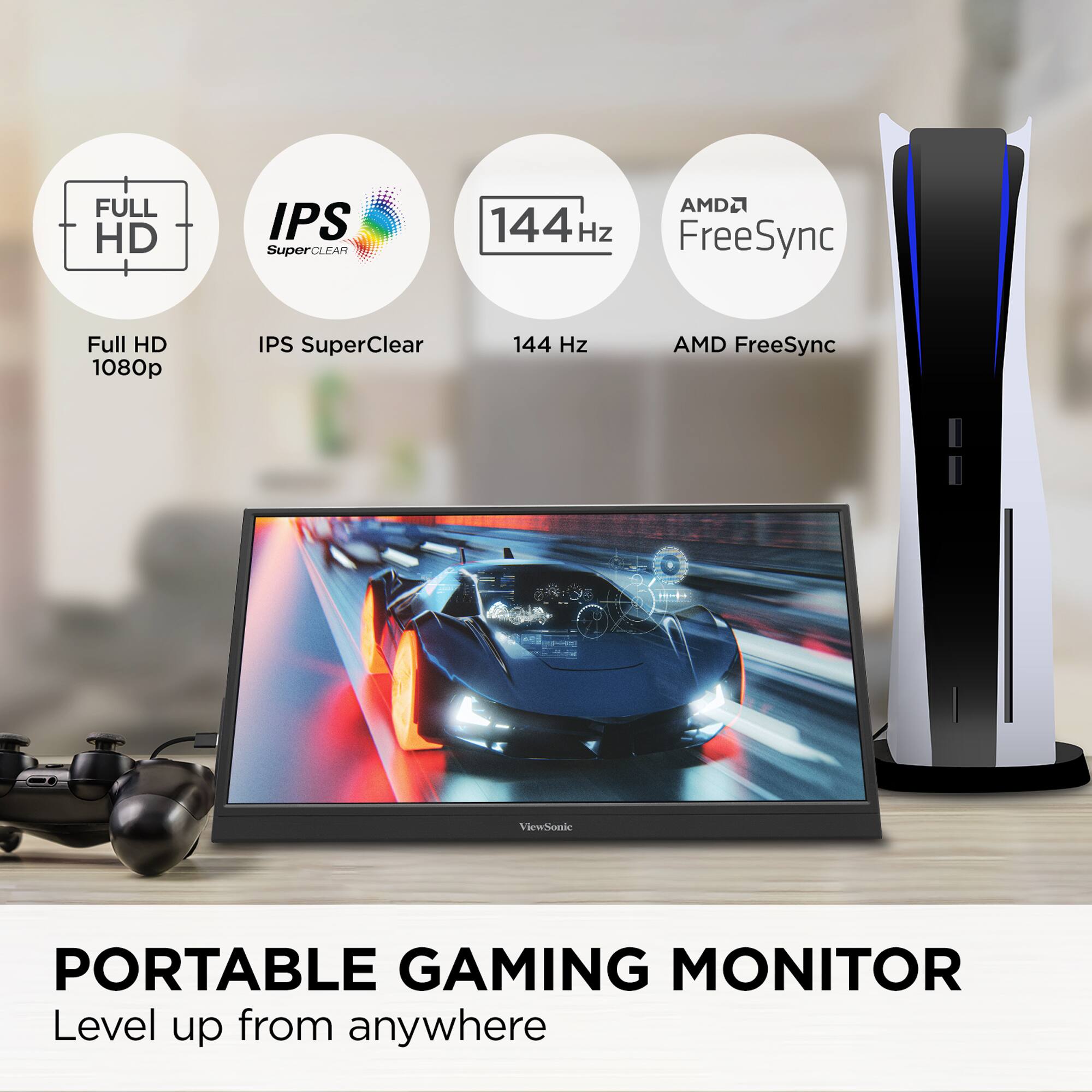 - FULL HD 1080p
- IPS SuperClear
- 144 Hz
- AMD FreeSync

PORTABLE GAMING MONITOR  
Level up from anywhere
