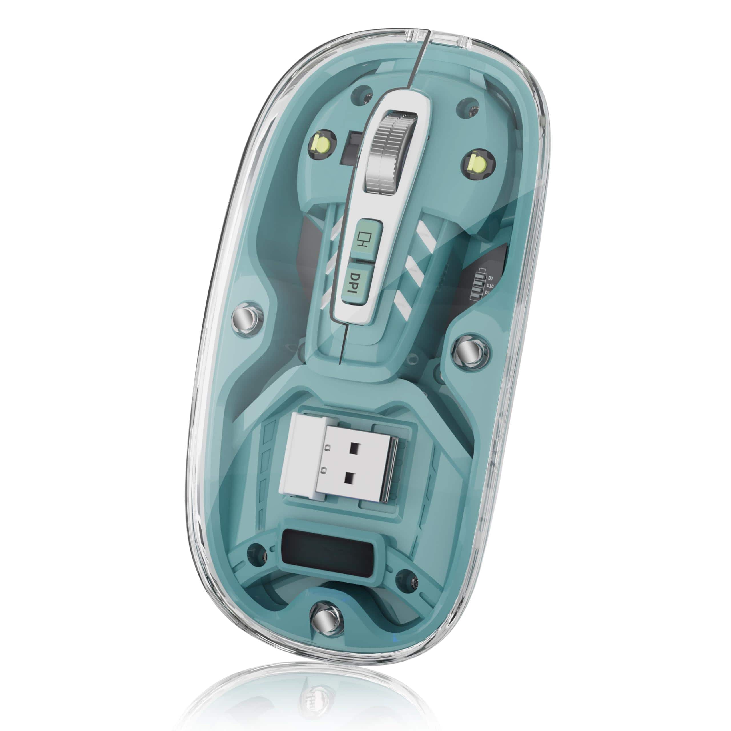 Cedar Assembly - Wireless Mouse Tri mode Rechargeable Computer Full Transparent Silent With Receiver & Type Adapter For - Wireless - Green