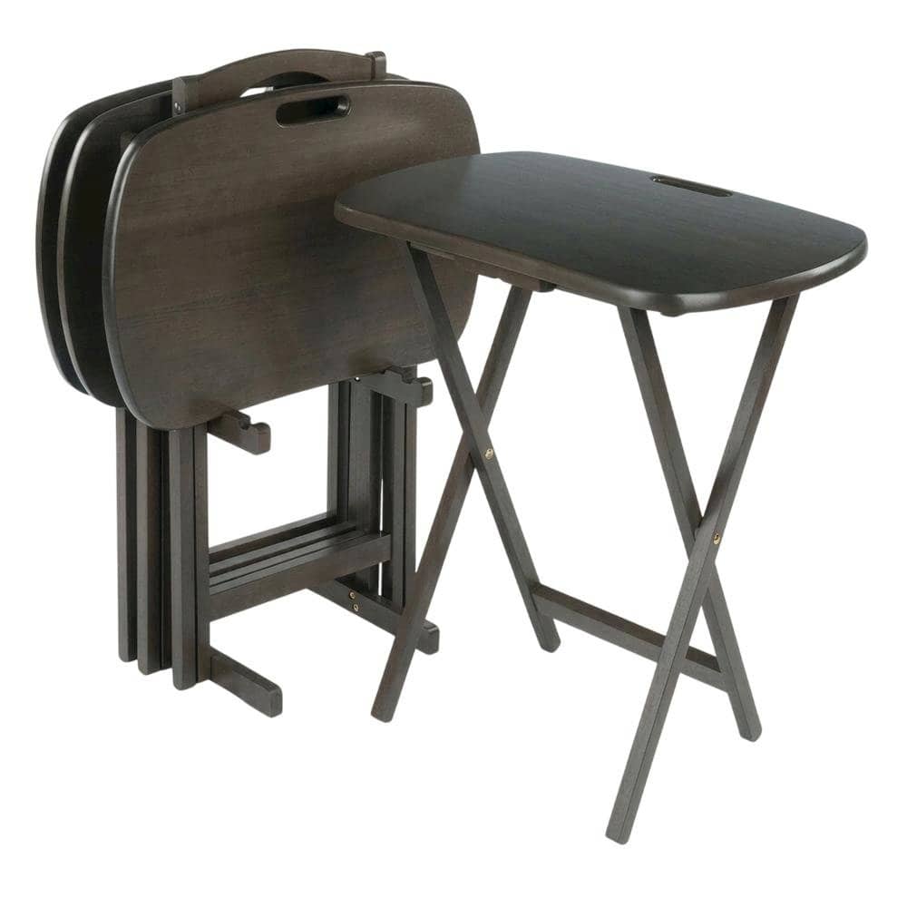 FurniFact - 5-PC Folding Tray Table Set - Oyster Gray