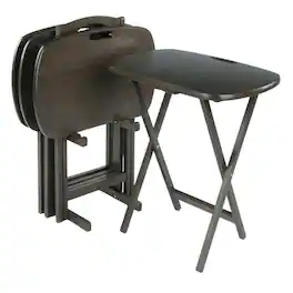 FurniFact - 5-PC Folding Tray Table Set - Oyster Gray