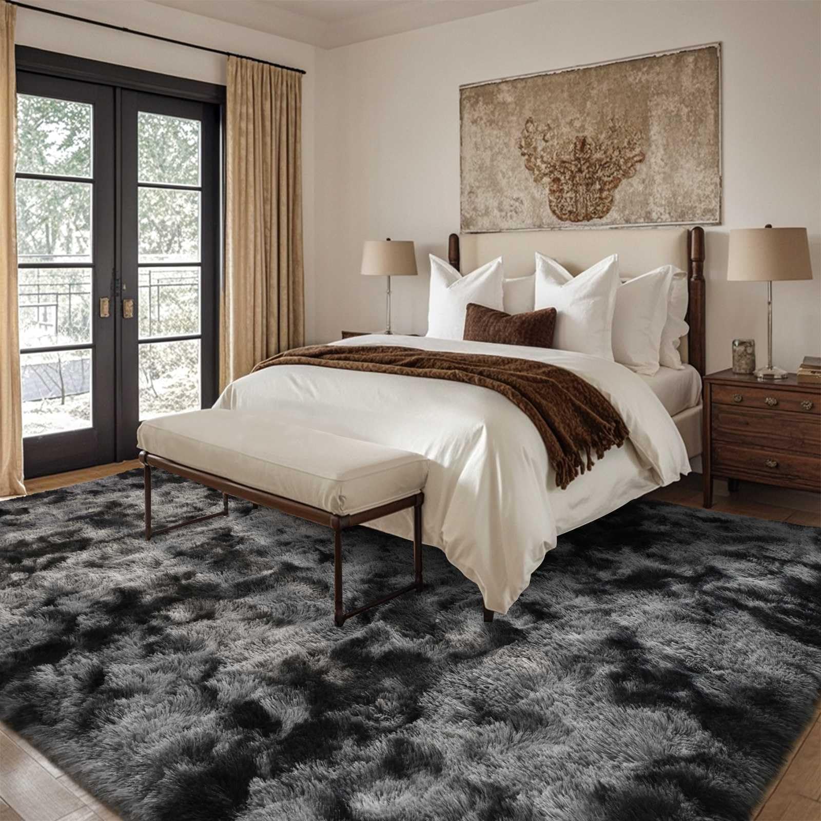 Back. PARKER SLATER - 6x9 Large Shag Rugs Living Room Decor Tie Dyed Ultra Soft Fluffy Furry Area Bedroom Indoor Floor Aesthetic Carpet Home - B-black.