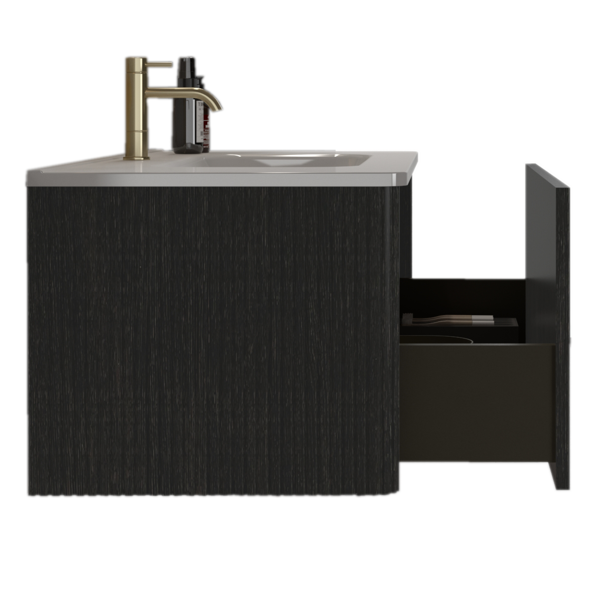 Alt View 5. ELEMENT ACE - Modern Floating Bathroom Vanity with Integrated Ceramic Sink and Spacious Storage - Black.