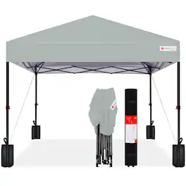 Best Choice Products - 8x8ft Easy Setup Pop Up Canopy w/ 1-Button Setup, Wheeled Case, 4 Weight Bags - Silver